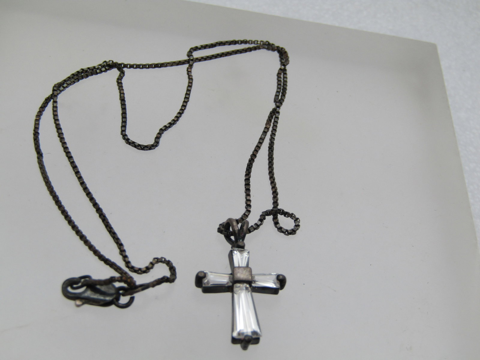 Vintage Sterling Rhinestone Cross Necklace, 18", 1980's - 5