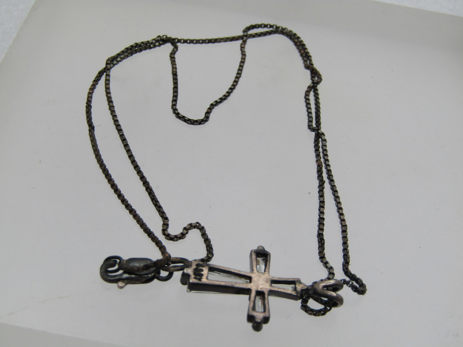 Vintage Sterling Rhinestone Cross Necklace, 18", 1980's - 6