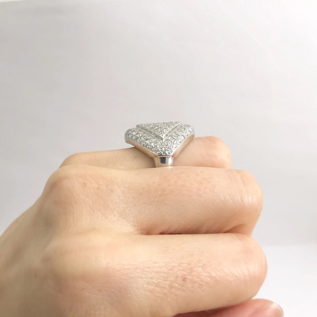 Pave Diamond Geometric Cocktail Statement Ring 18K White Gold, 3 CTW, 14.44 Gram - 7