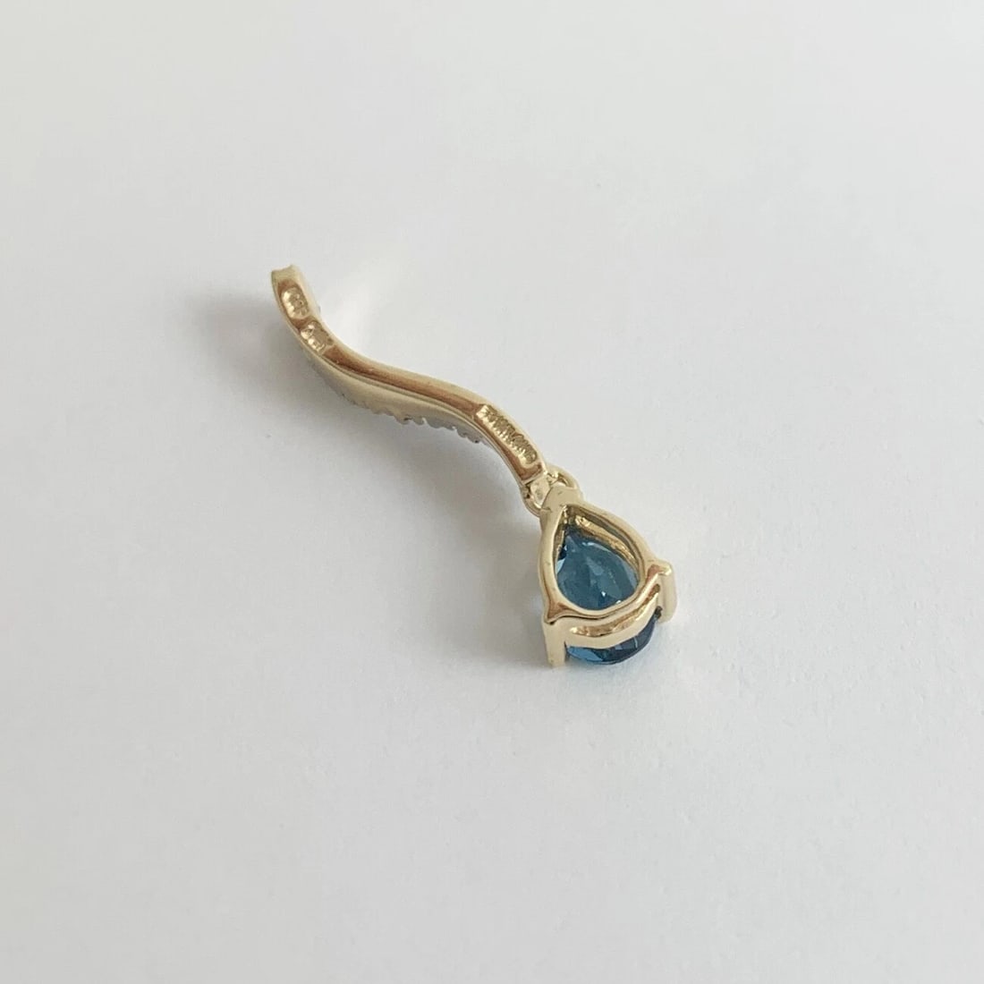 Pear Blue Topaz Diamond Gemstone Necklace Pendant 14K Yellow Gold, 1.42 Gr - 7