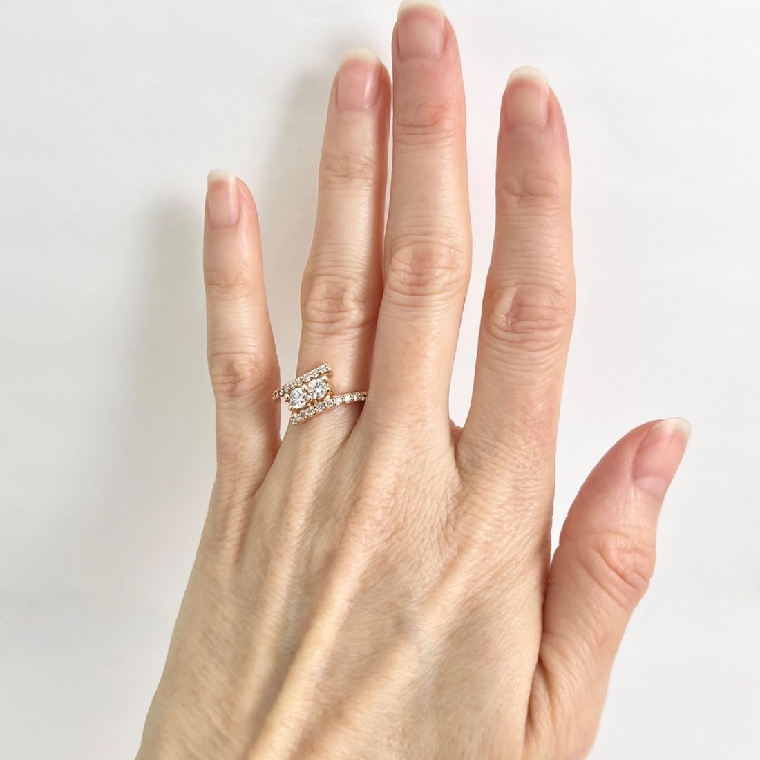 2-Stone Diamond Crossover Wrap Bypass Ring 14K Pink Rose Gold, .76 CTW - 2