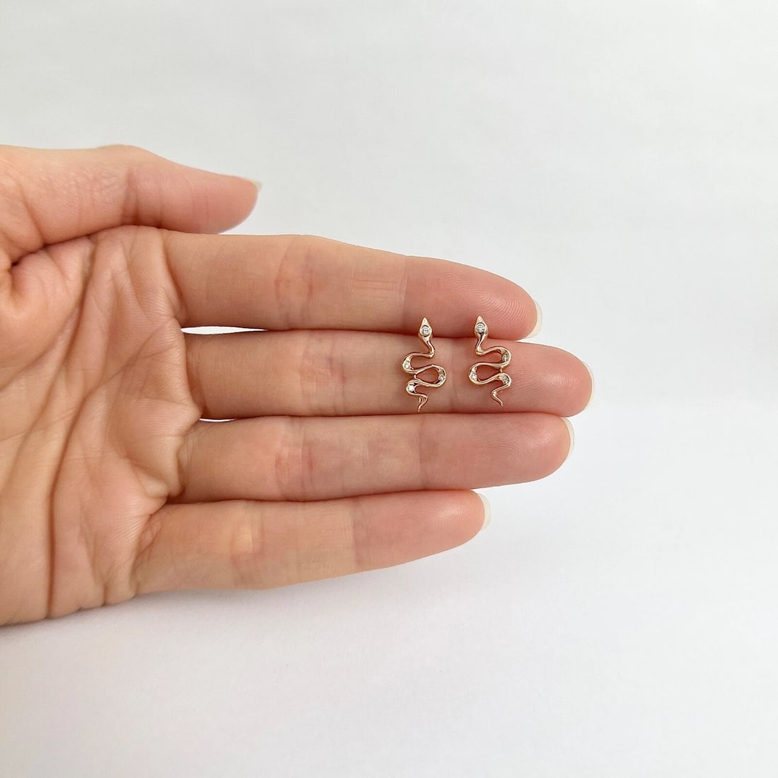Diamond Snake Crawler Climber Stud Earrings 14K Rose Gold .11 CTW - 2
