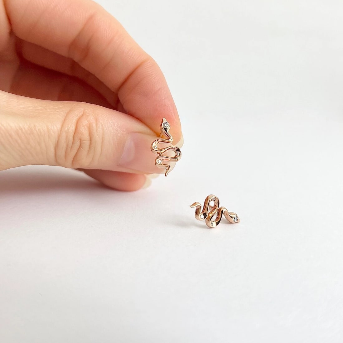 Diamond Snake Crawler Climber Stud Earrings 14K Rose Gold .11 CTW - 3