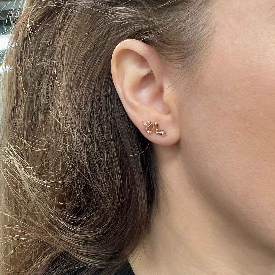 Diamond Snake Crawler Climber Stud Earrings 14K Rose Gold .11 CTW - 4