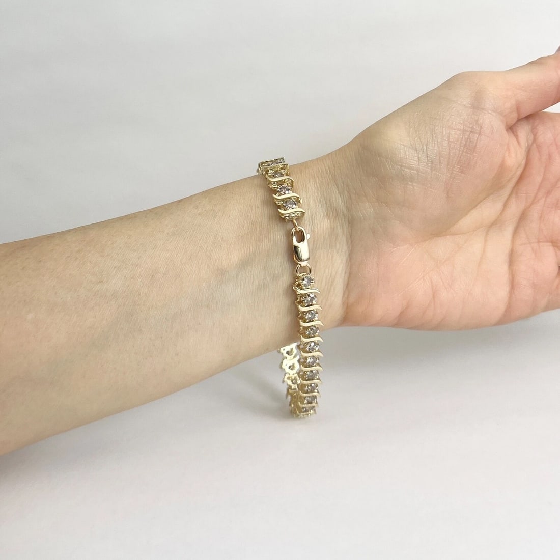 Champagne Diamond S-Link Tennis Bracelet 10K Yellow Gold, 3.85 CTW, 13.24 Grams - 5