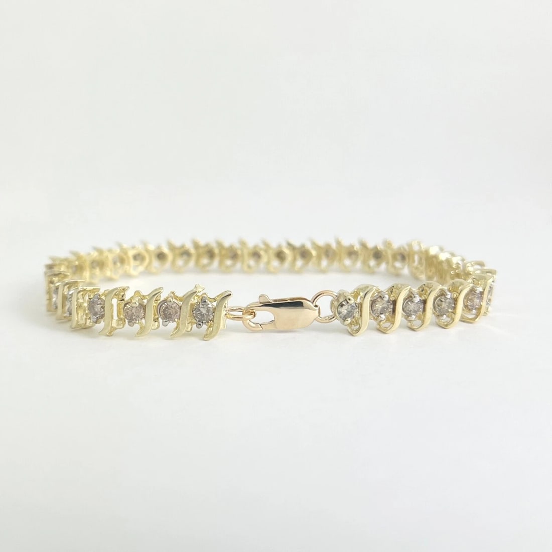 Champagne Diamond S-Link Tennis Bracelet 10K Yellow Gold, 3.85 CTW, 13.24 Grams - 6