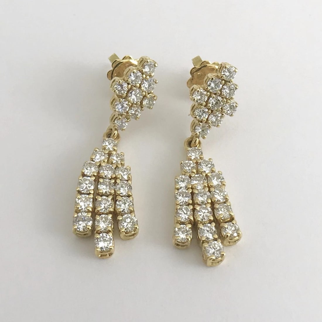 Diamond Chandelier Dangle Drop Earrings 18K Yellow Gold, 3.02 CTW, 10.06 Grams - 7