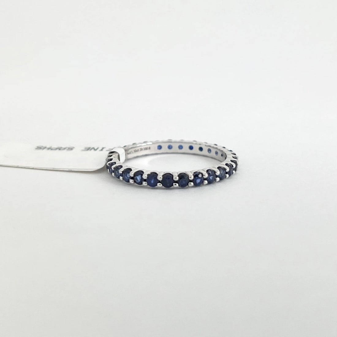 Thin Round Blue Sapphire Gemstone Band Eternity Ring 14K White Gold, 1.10 CTW - 6