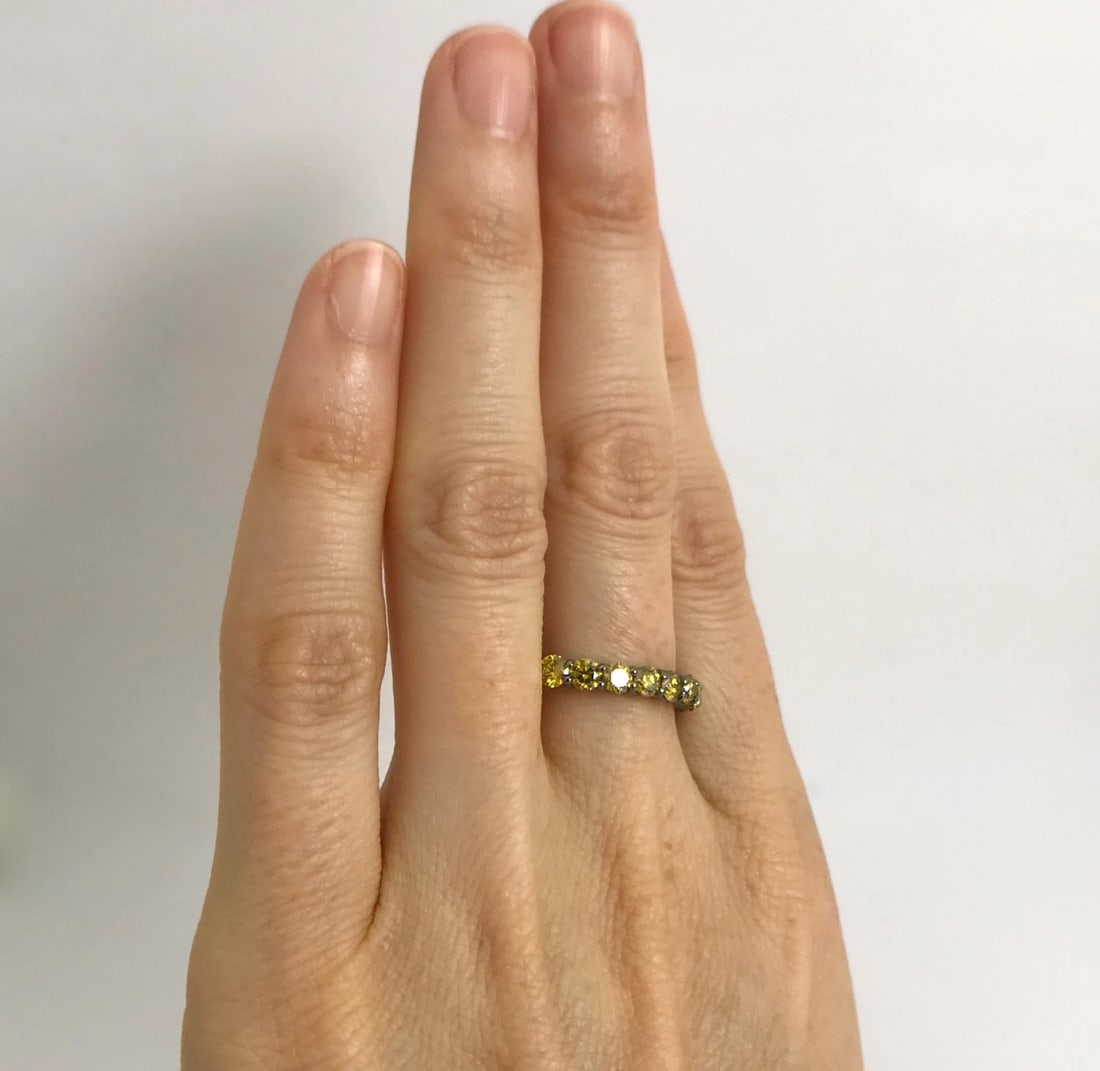 Yellow Diamond Eternity Band Ring 18K Black White Gold, 2.50 CTW, Size 6.75 - 2