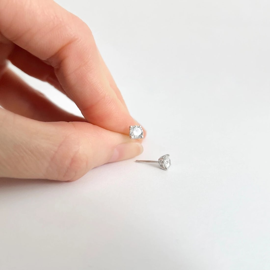 Round Diamond Stud Earrings 14K White Gold 4-Prong Basket, .66 CTW - 3