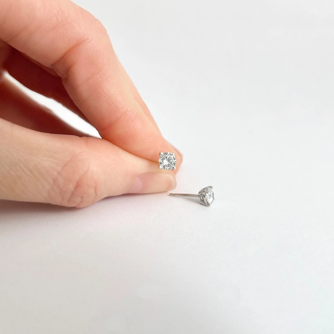 Round Diamond Stud Earrings 14K White Gold 4-Prong Basket, .66 CTW - 4