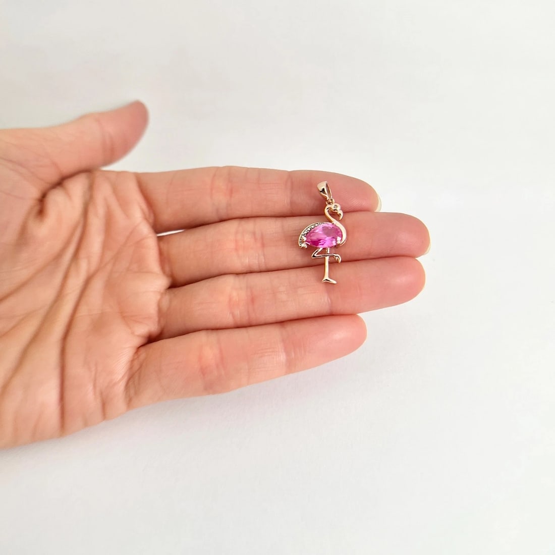 Pink Gemstone Flamingo Charm Rose Gold-Plated Sterling Silver, 1.54 Grams - 2