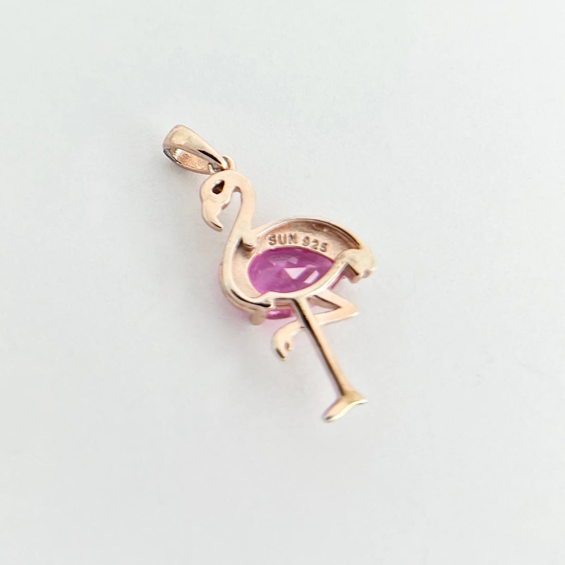 Pink Gemstone Flamingo Charm Rose Gold-Plated Sterling Silver, 1.54 Grams - 6