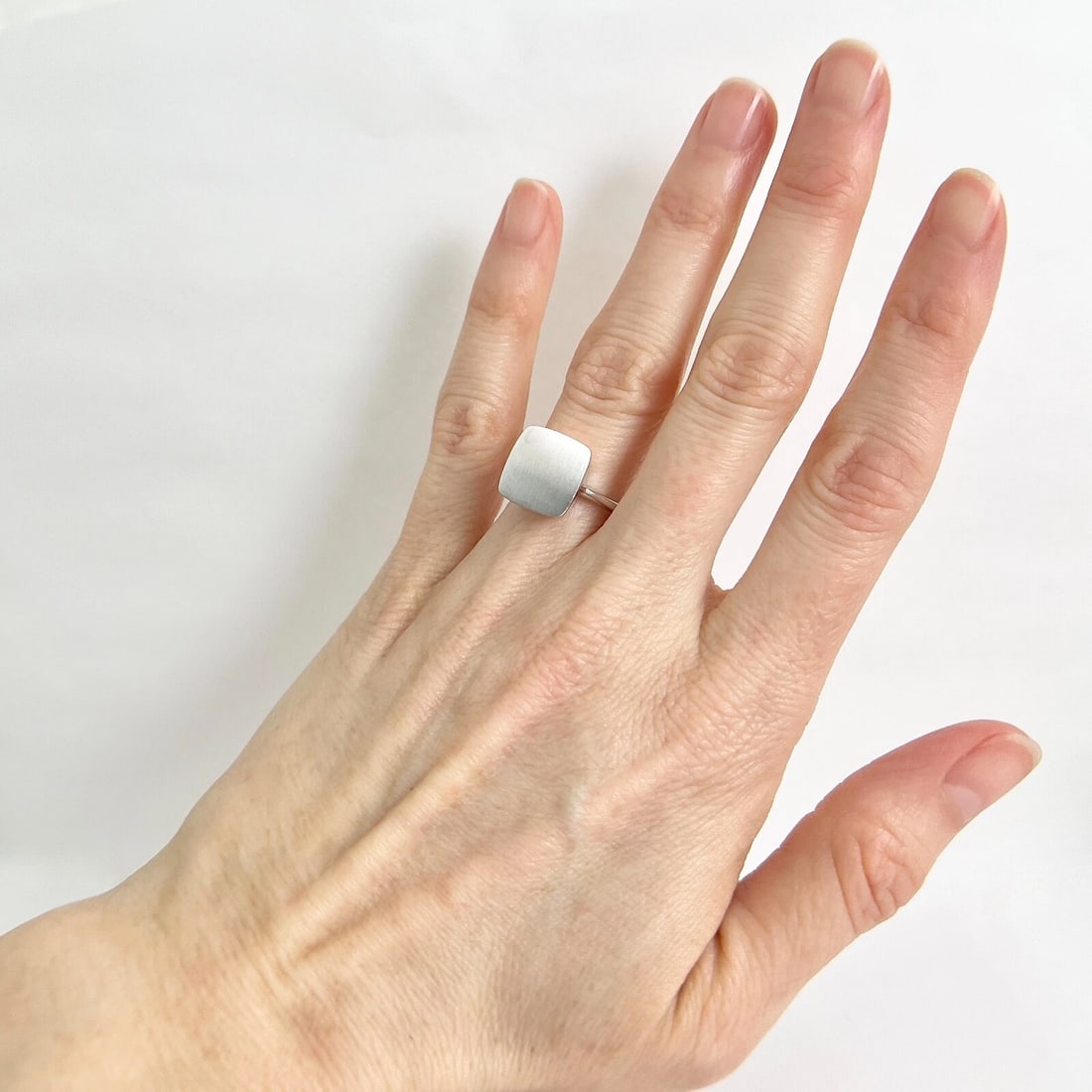 Satin Finish Square Signet Ring 18K White Gold, 5.14 Grams - 3