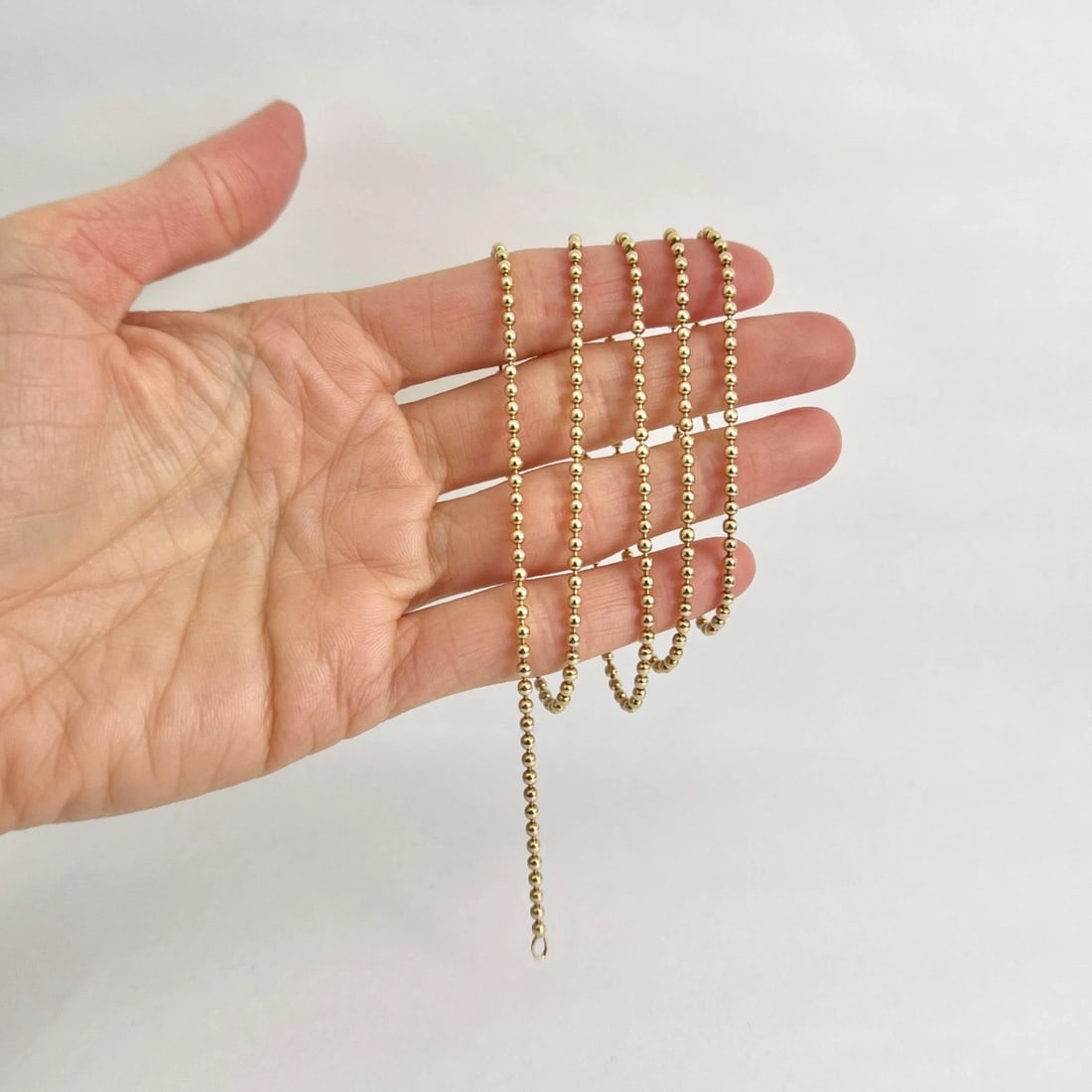 Italian Long Ball Bead Chain Necklace 14K Yellow Gold, 31.5 Inches, 16.30 Grams - 2