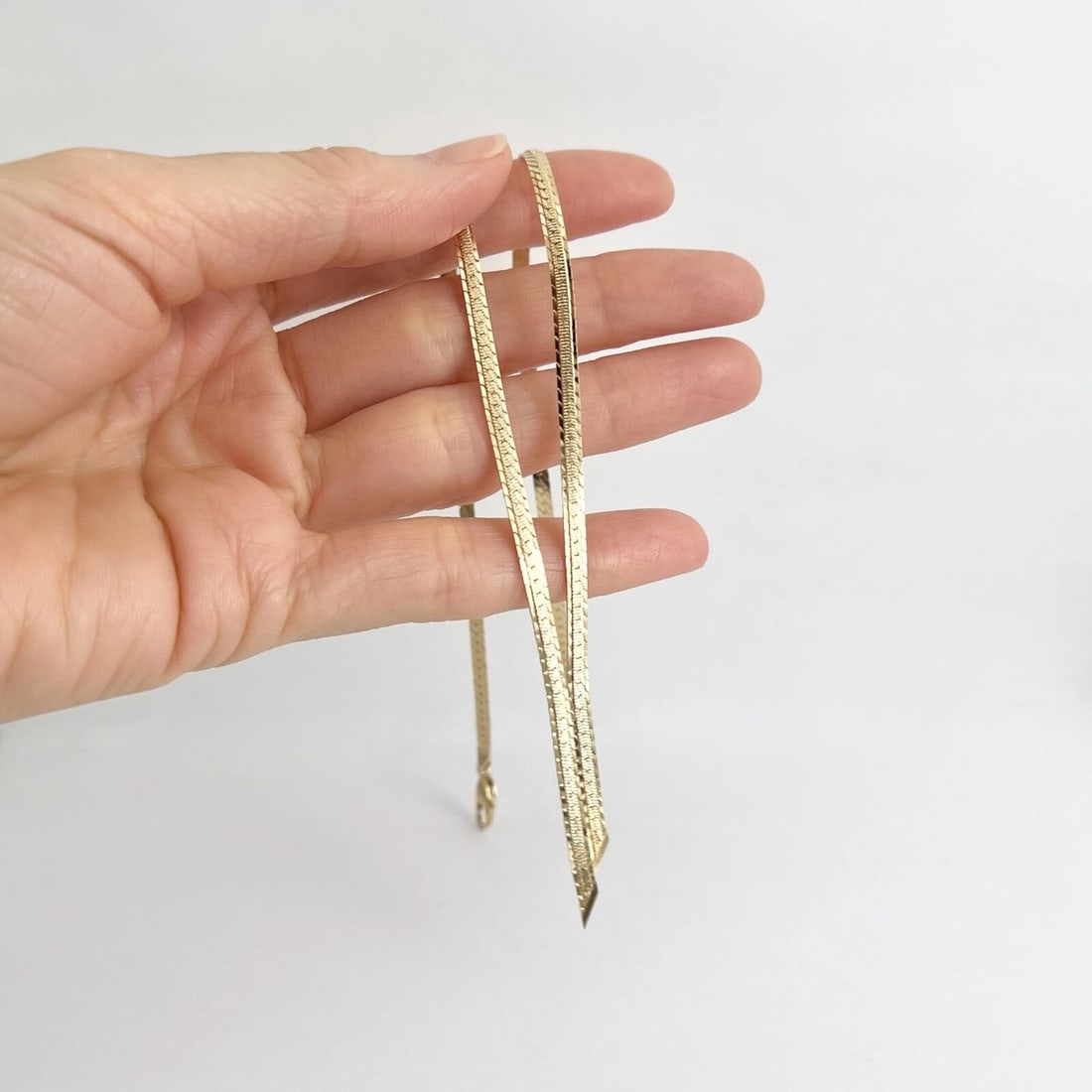 Italian Herringbone Lariat Necklace 14K Yellow Gold, 16 Inches, 3 mm, 9.60 Gr - 4