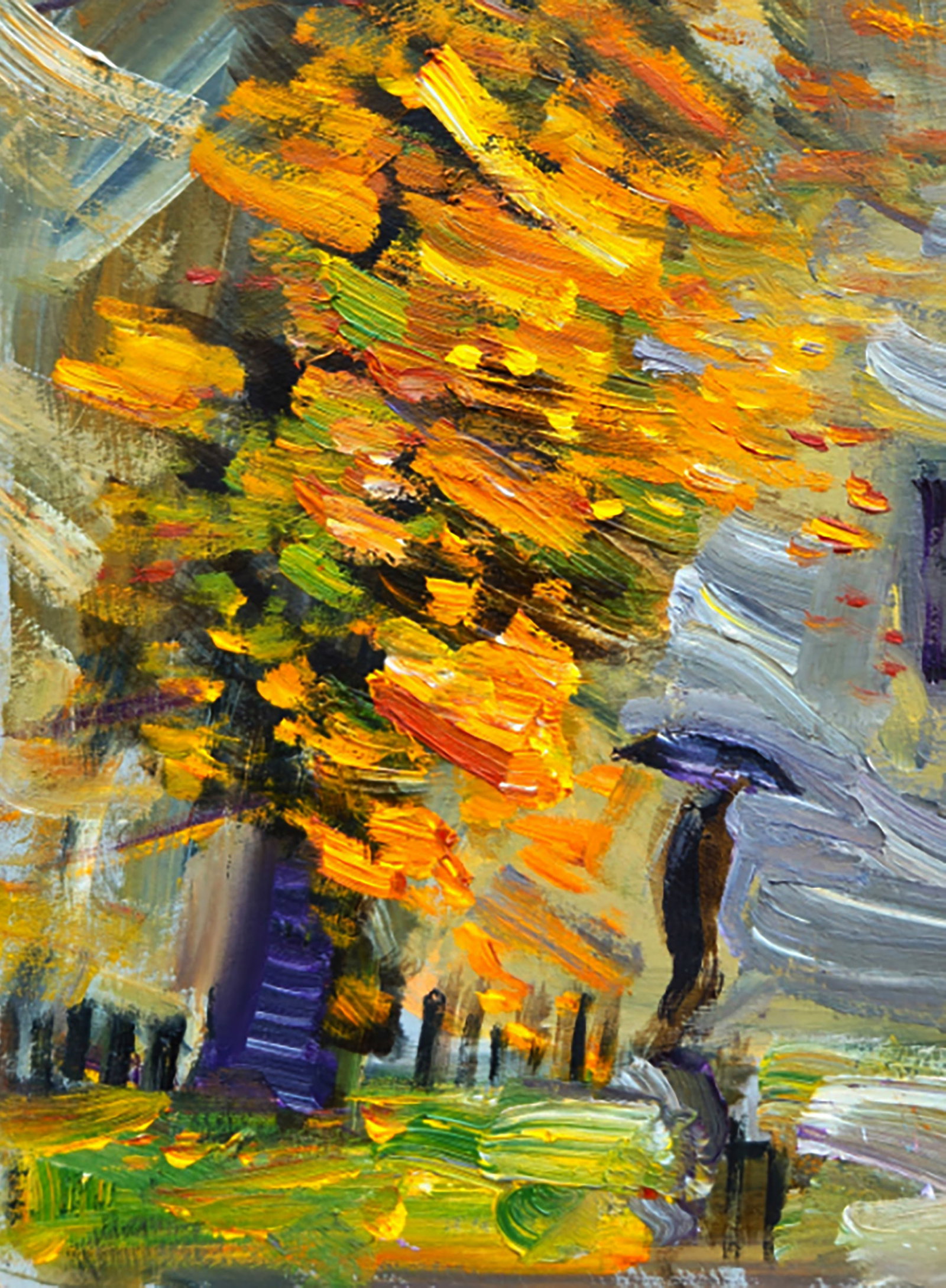 Oil painting Autumn mood in the town Yuri Shkrob - 4