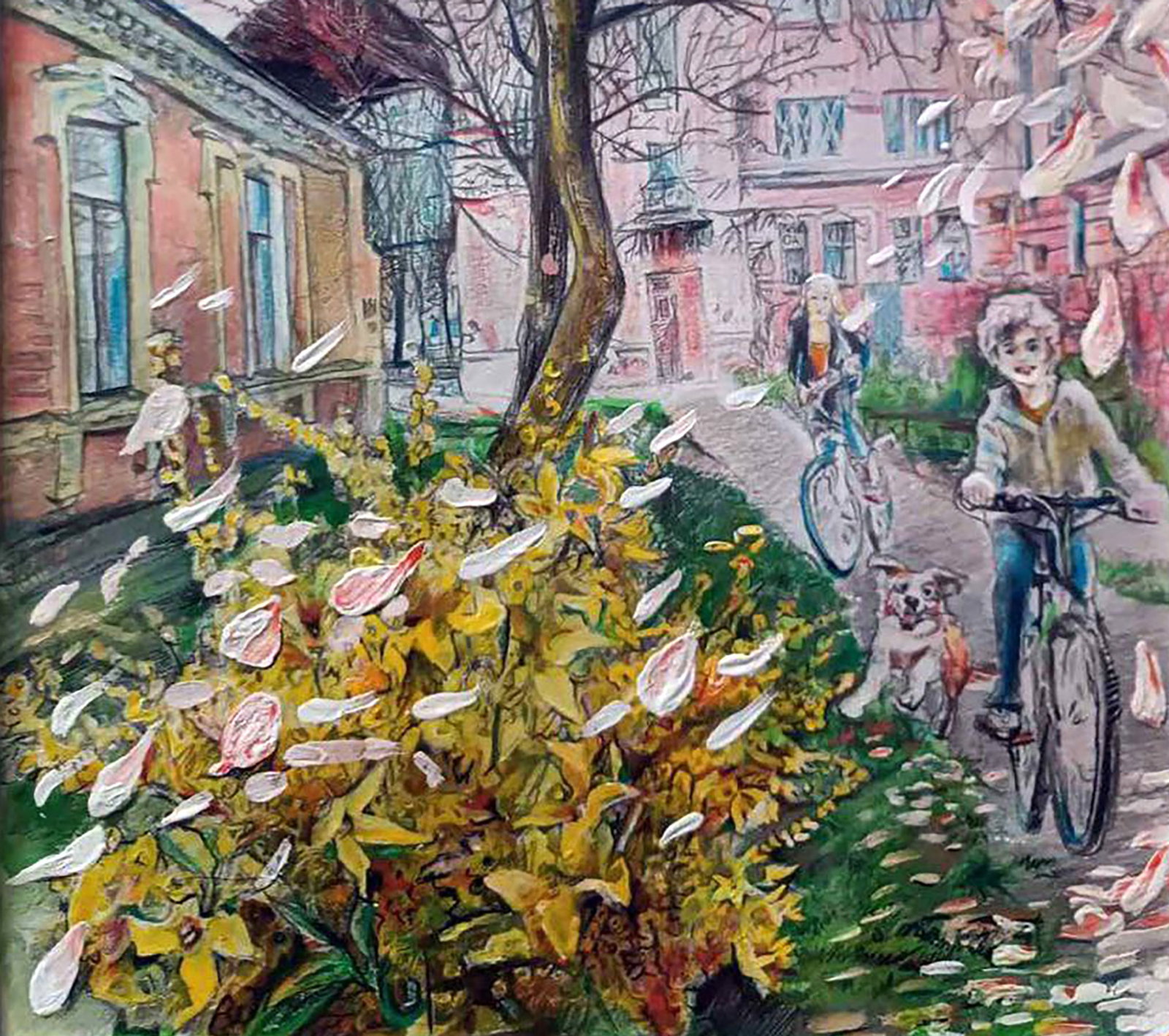 Color pencil painting Spring mood in the city Elena Yurko - 7