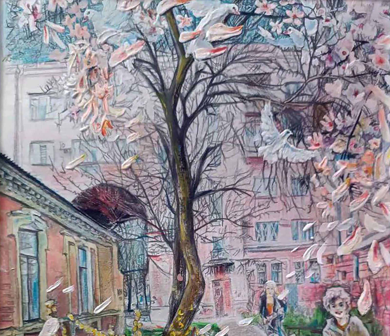 Color pencil painting Spring mood in the city Elena Yurko - 8