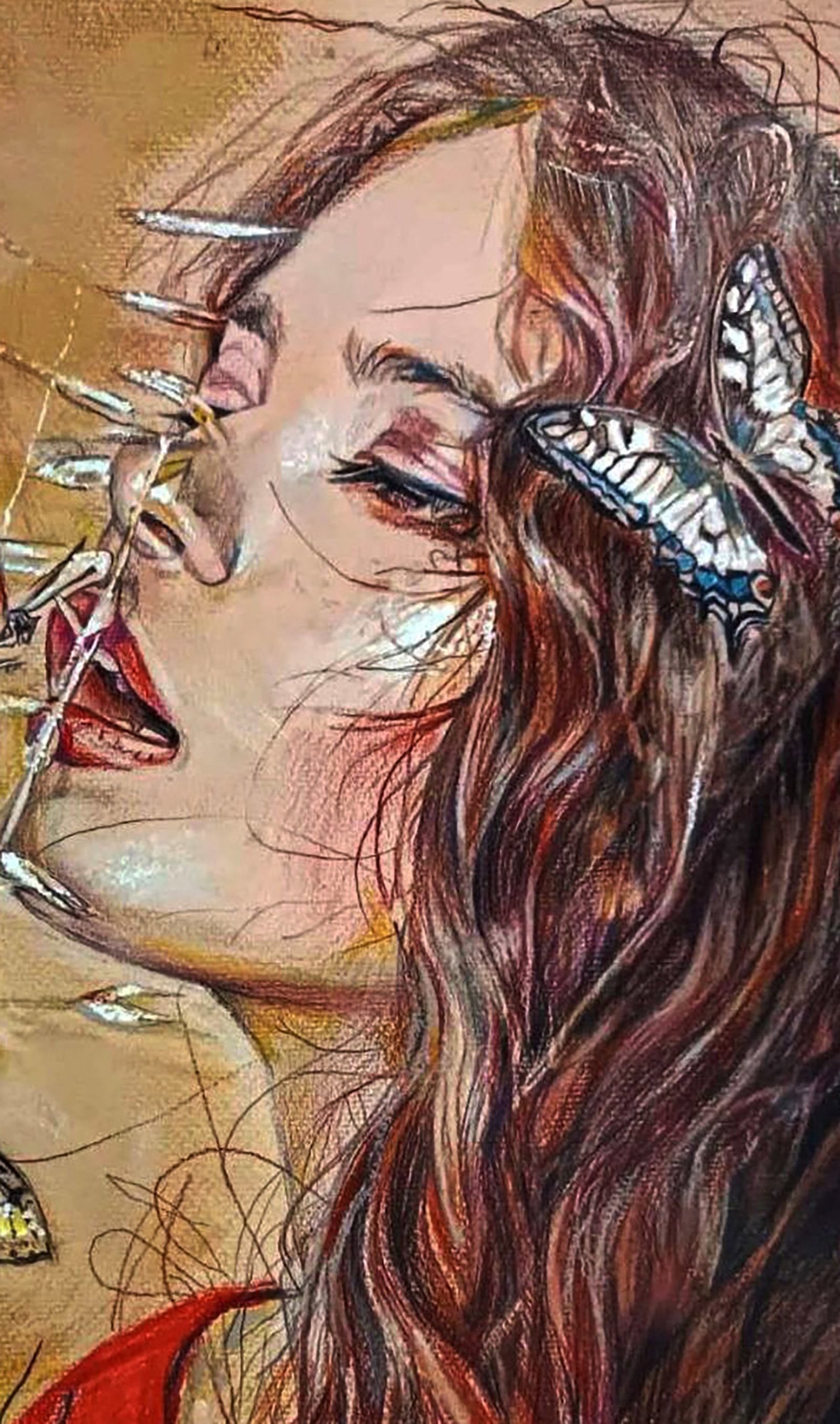 Color pencil painting Girl and butterflies Elena Yurko - 3