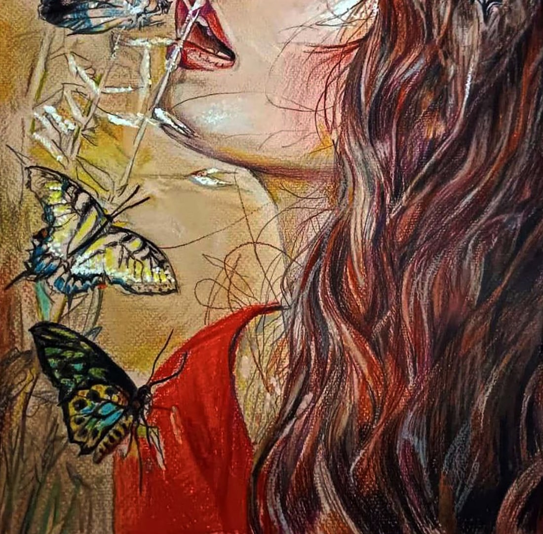 Color pencil painting Girl and butterflies Elena Yurko - 6