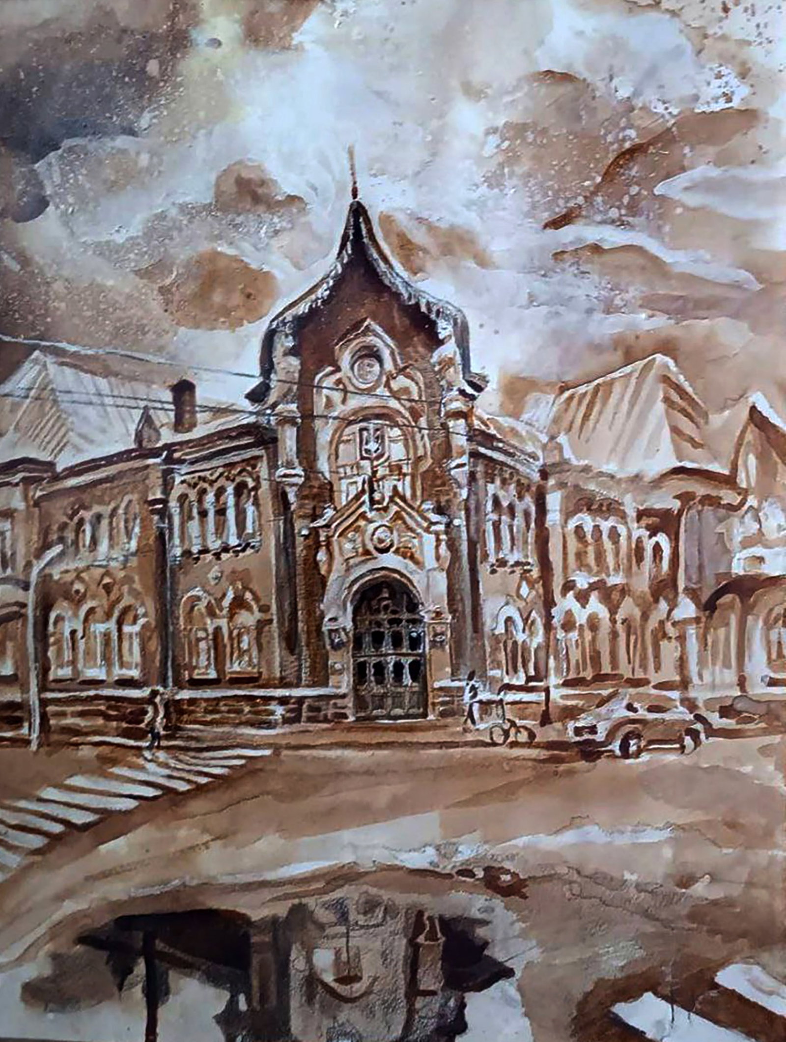 Watercolor painting The central part of the city Elena Yurko - 2
