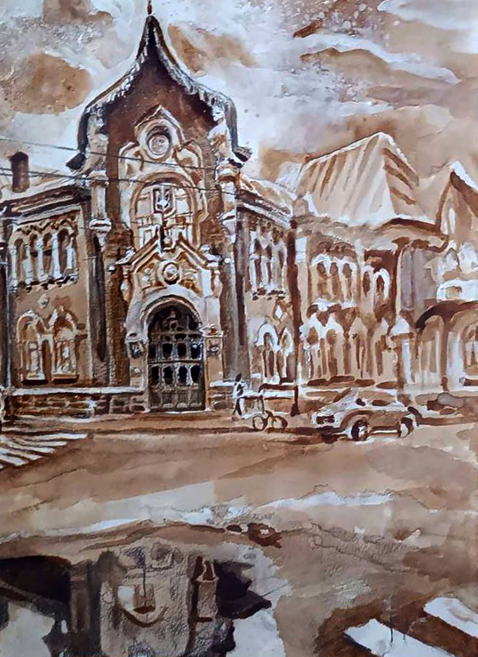 Watercolor painting The central part of the city Elena Yurko - 6