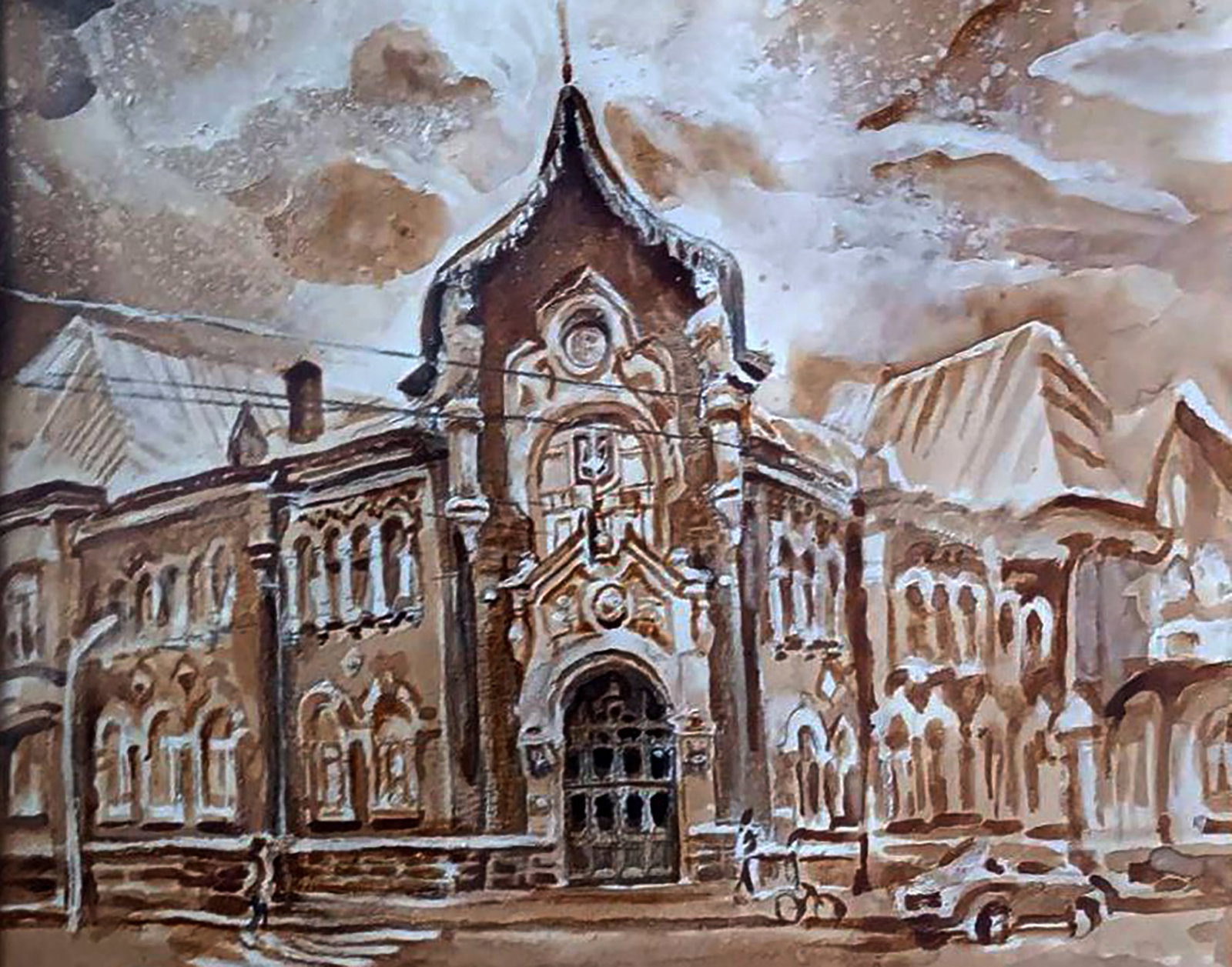 Watercolor painting The central part of the city Elena Yurko - 7