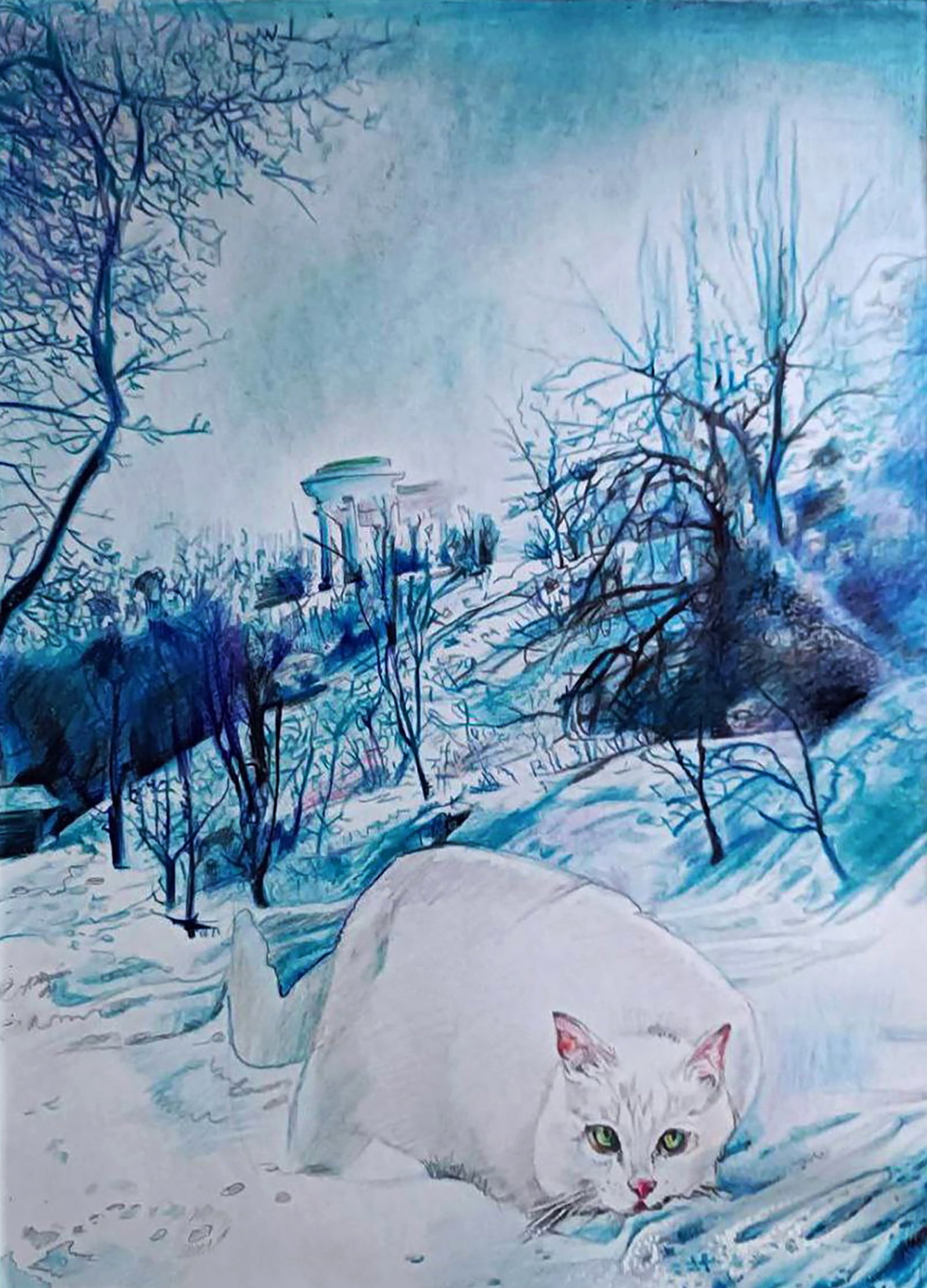 Color pencil painting A walk through the winter forest Elena Yurko - 2