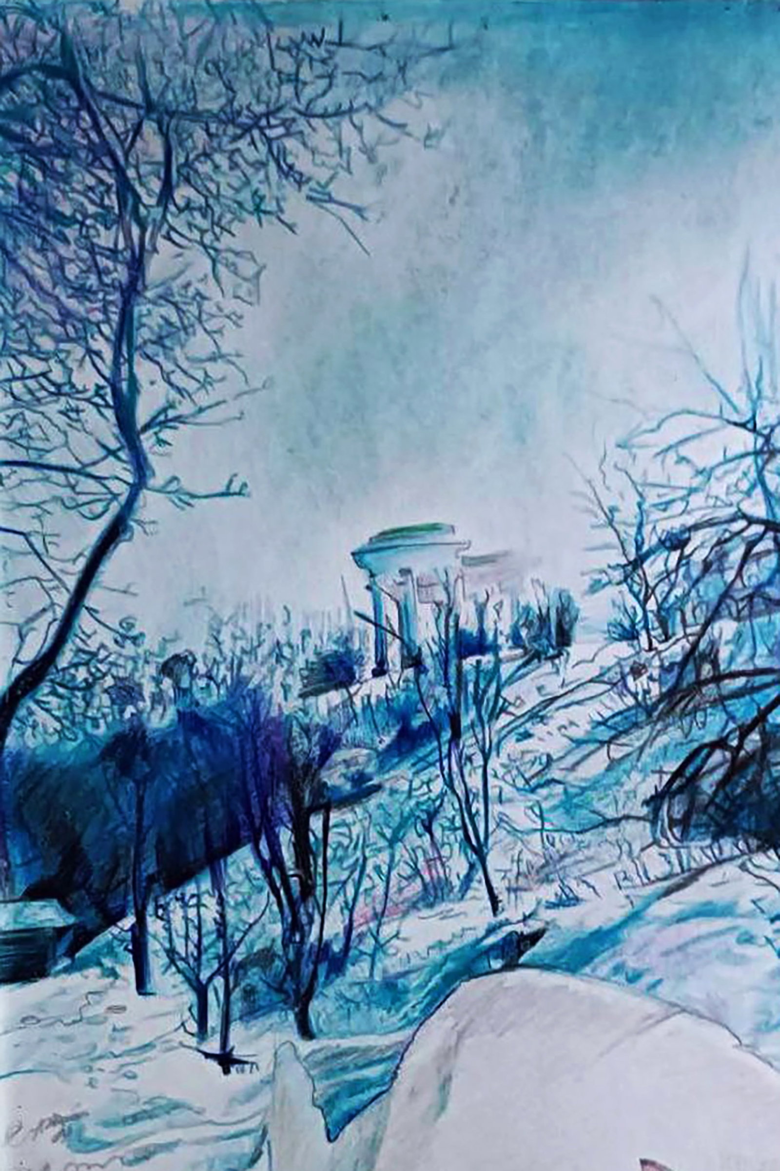 Color pencil painting A walk through the winter forest Elena Yurko - 3