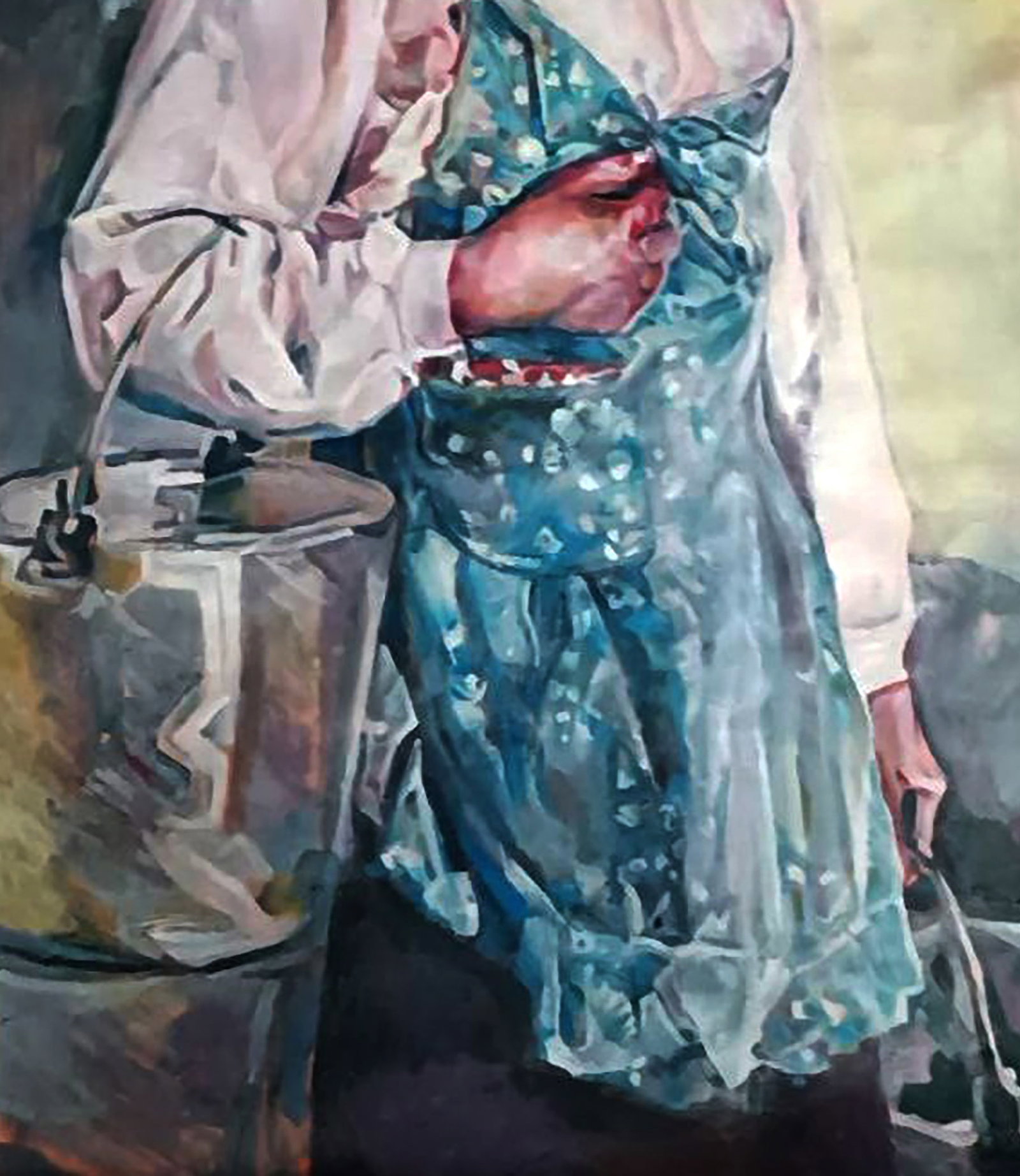 Oil painting A village girl with a bucket Elena Yurko - 6