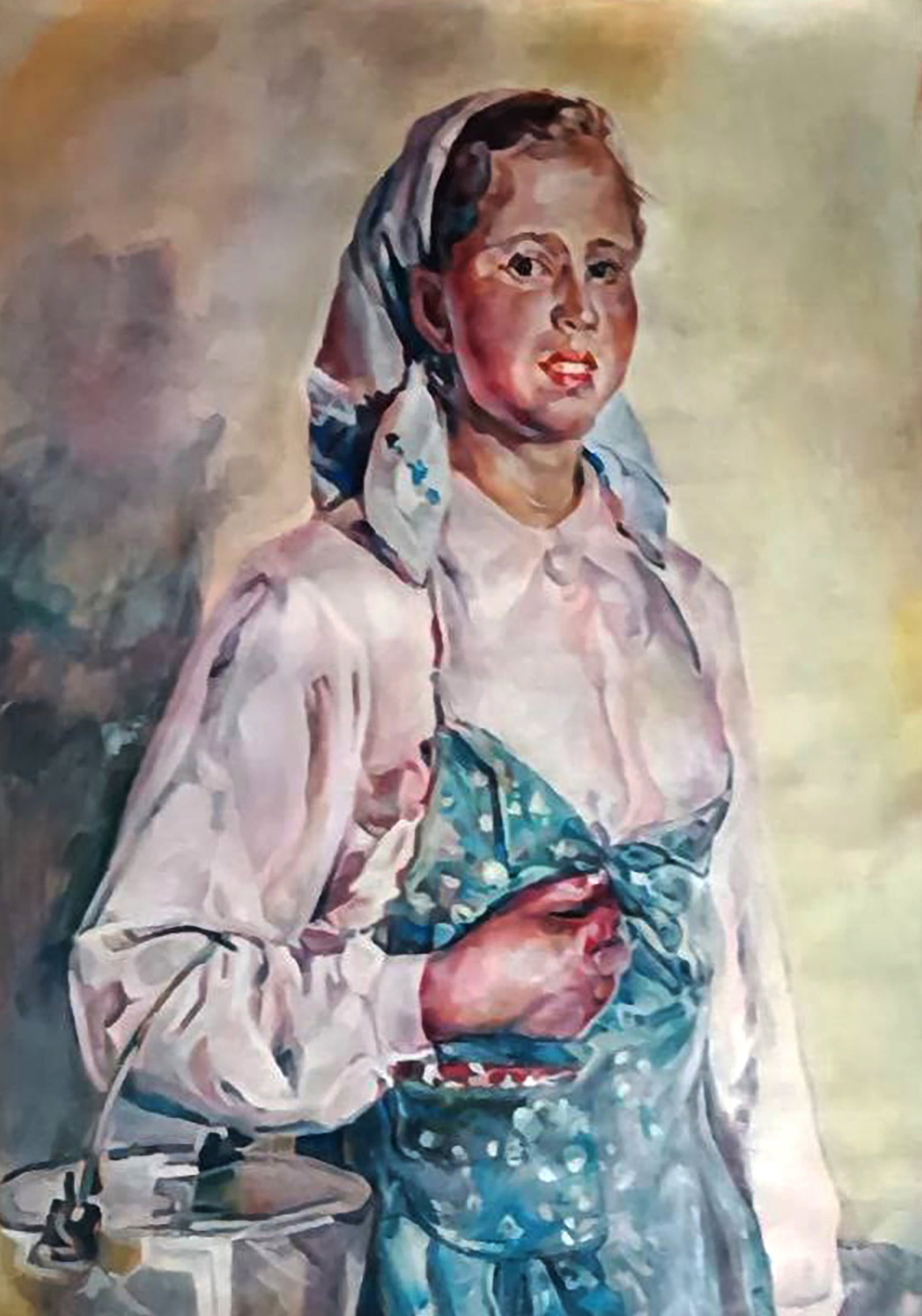 Oil painting A village girl with a bucket Elena Yurko - 7
