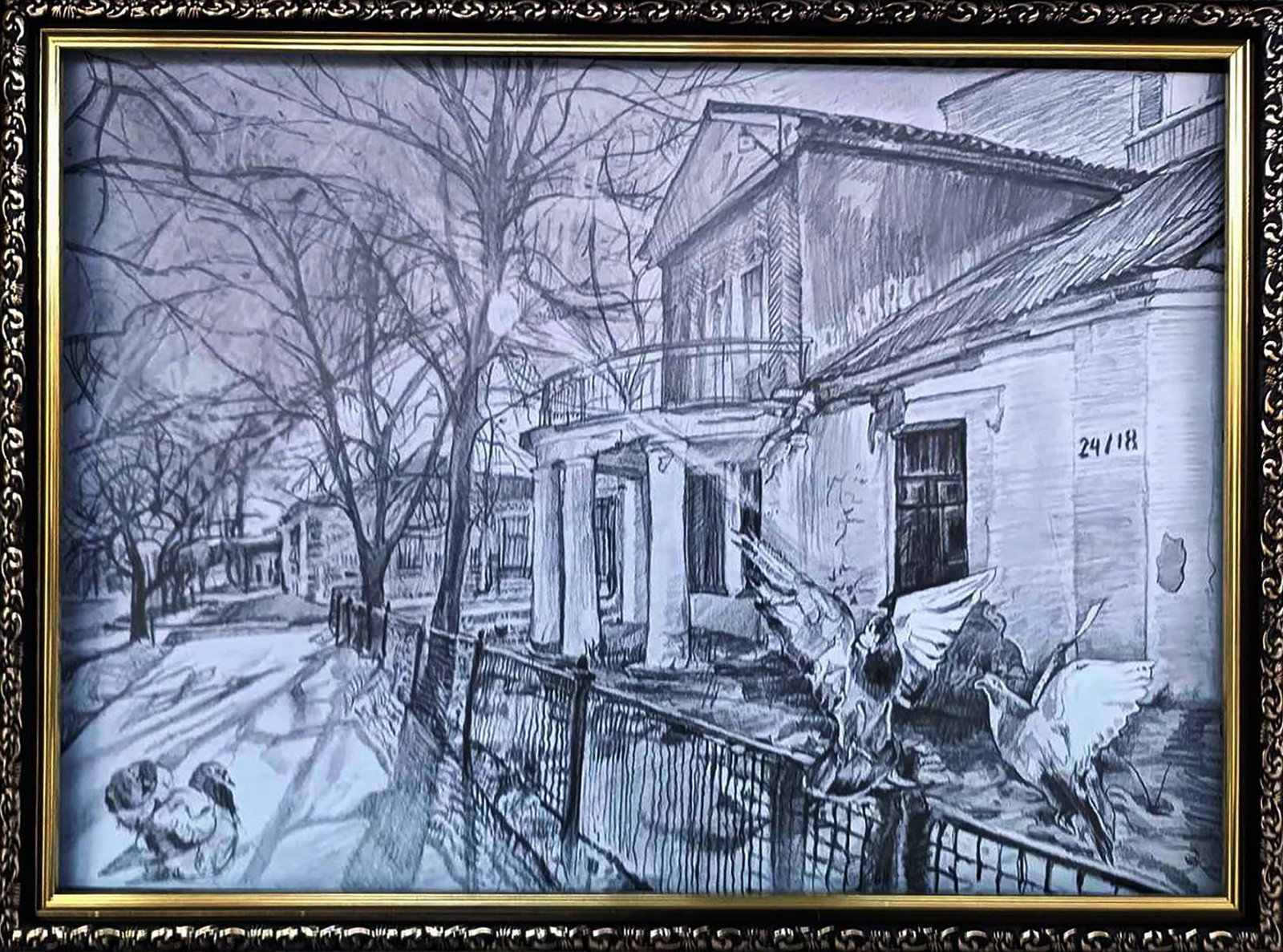 Pencil painting Old house in the city Elena Yurko (1 of 7)