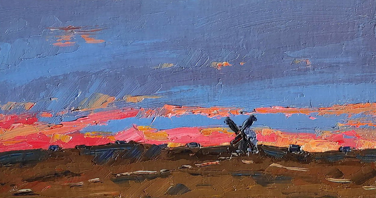 Oil painting Sunset Yaroslav Savchyn: Title: Oil painting Sunset Yaroslav Savchyn Description: 20SAVCH Painter: Yaroslav Savchyn Size: 22x40 cm/8.66x15.74 inches Components: oil, canvas on cardboard Original painting CONDITION: excellent 