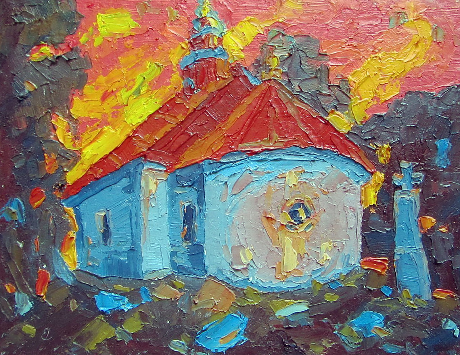 Oil painting Church in Patsikov Yaroslav Savchyn: Title: Oil painting Church in Patsikov Yaroslav Savchyn Description: 57SAVCH Painter: Yaroslav Savchyn Size: 15x20 cm/5.90x7.87 inches Components: oil, canvas on cardboard Original painting