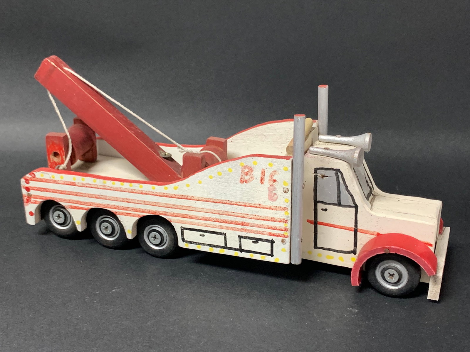 Carved Wooden Painted Trucks Toy Sculpture - 2