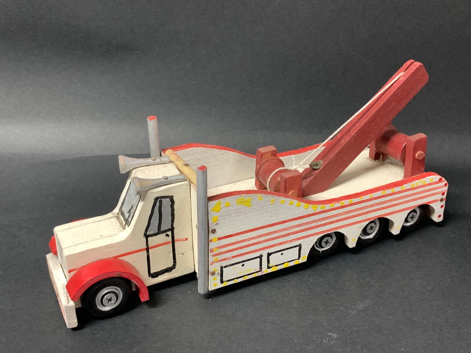Carved Wooden Painted Trucks Toy Sculpture - 3