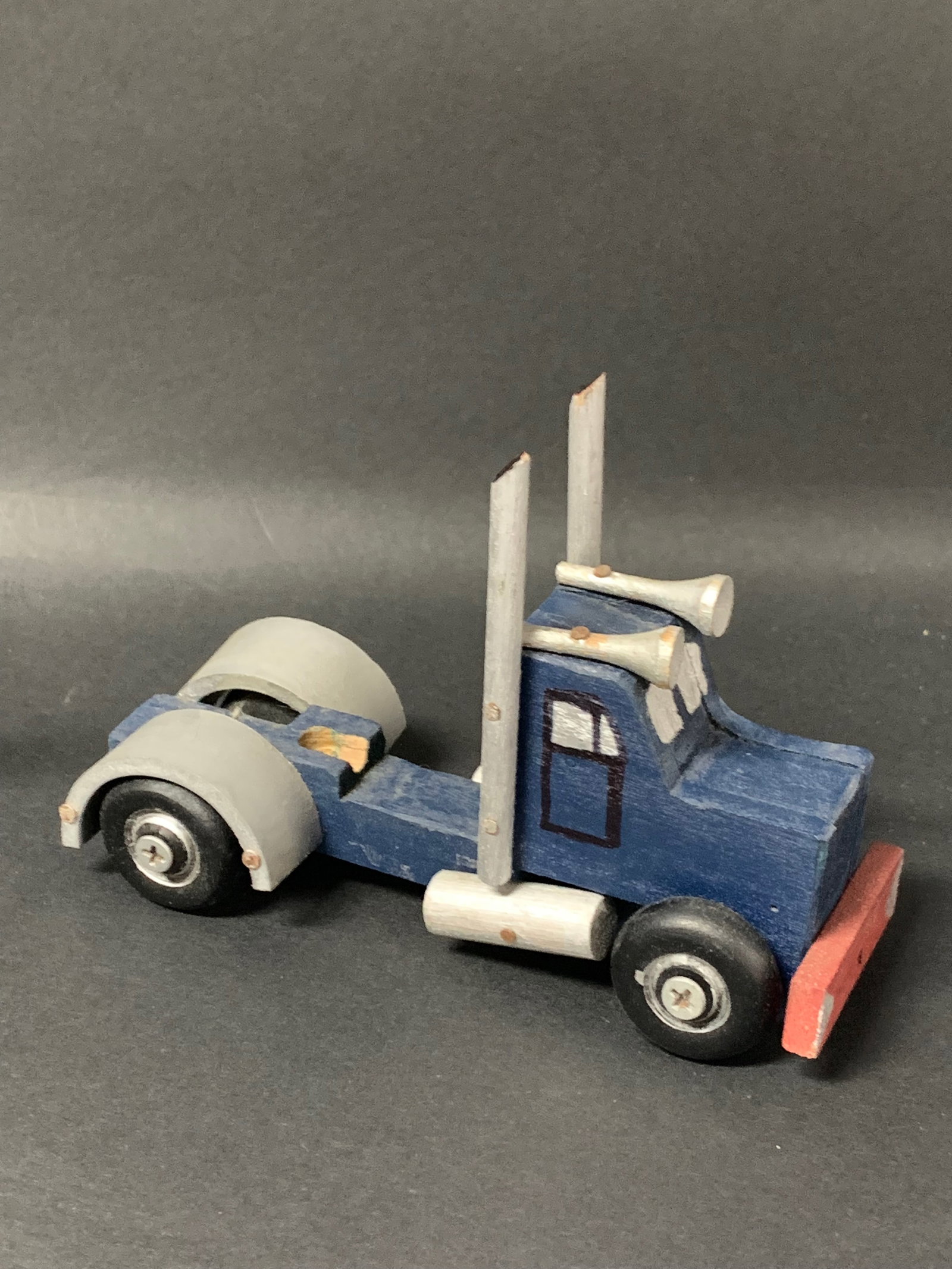 Carved Wooden Painted Trucks Toy Sculpture - 4