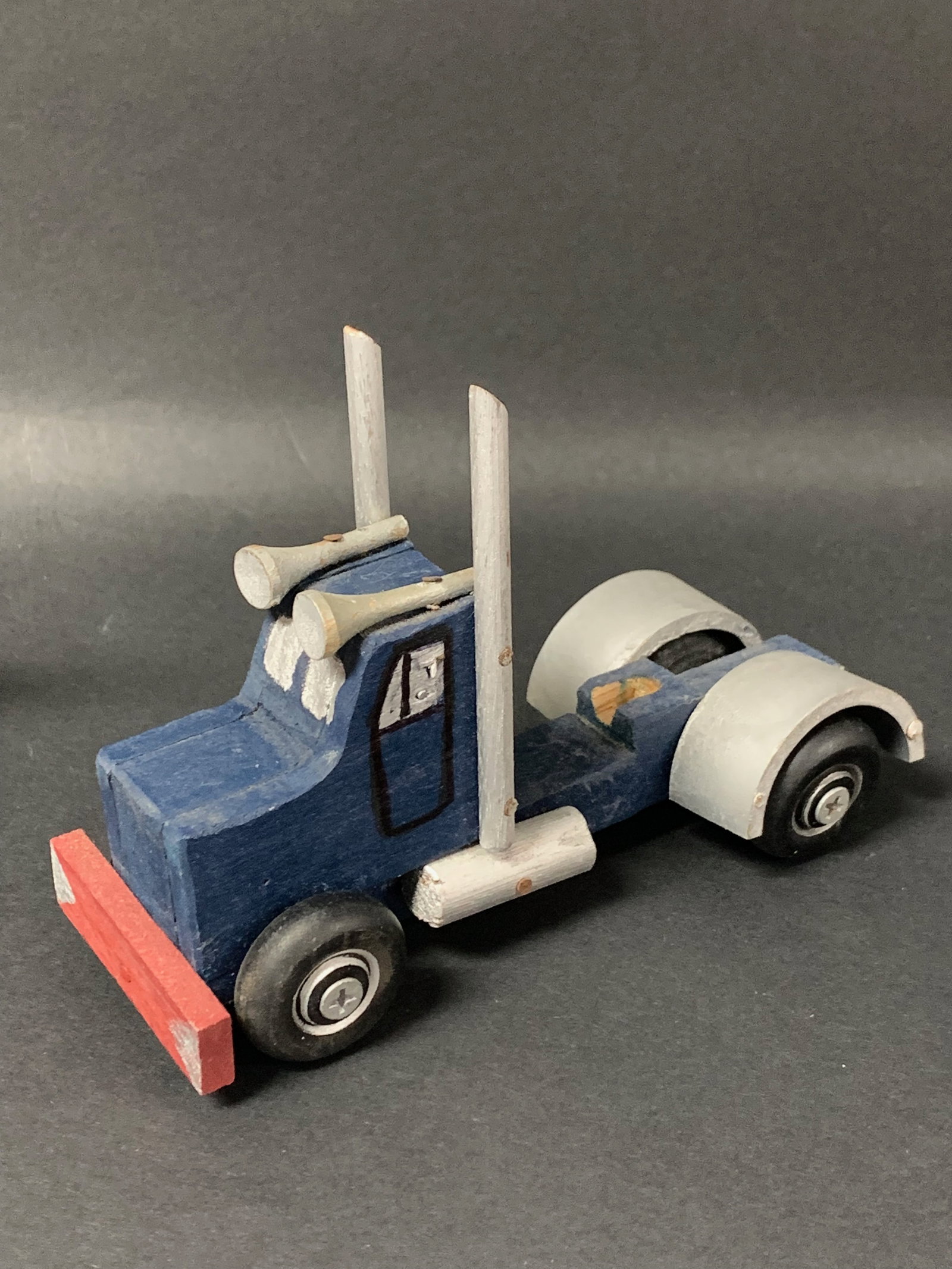Carved Wooden Painted Trucks Toy Sculpture - 5