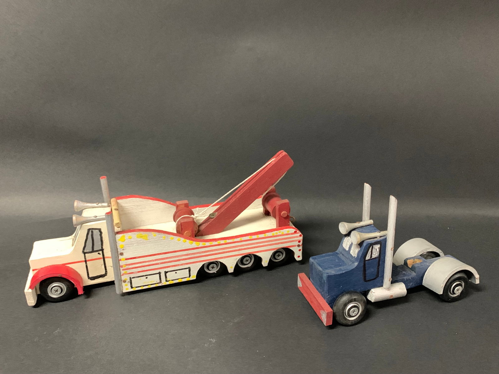 Carved Wooden Painted Trucks Toy Sculpture - 6