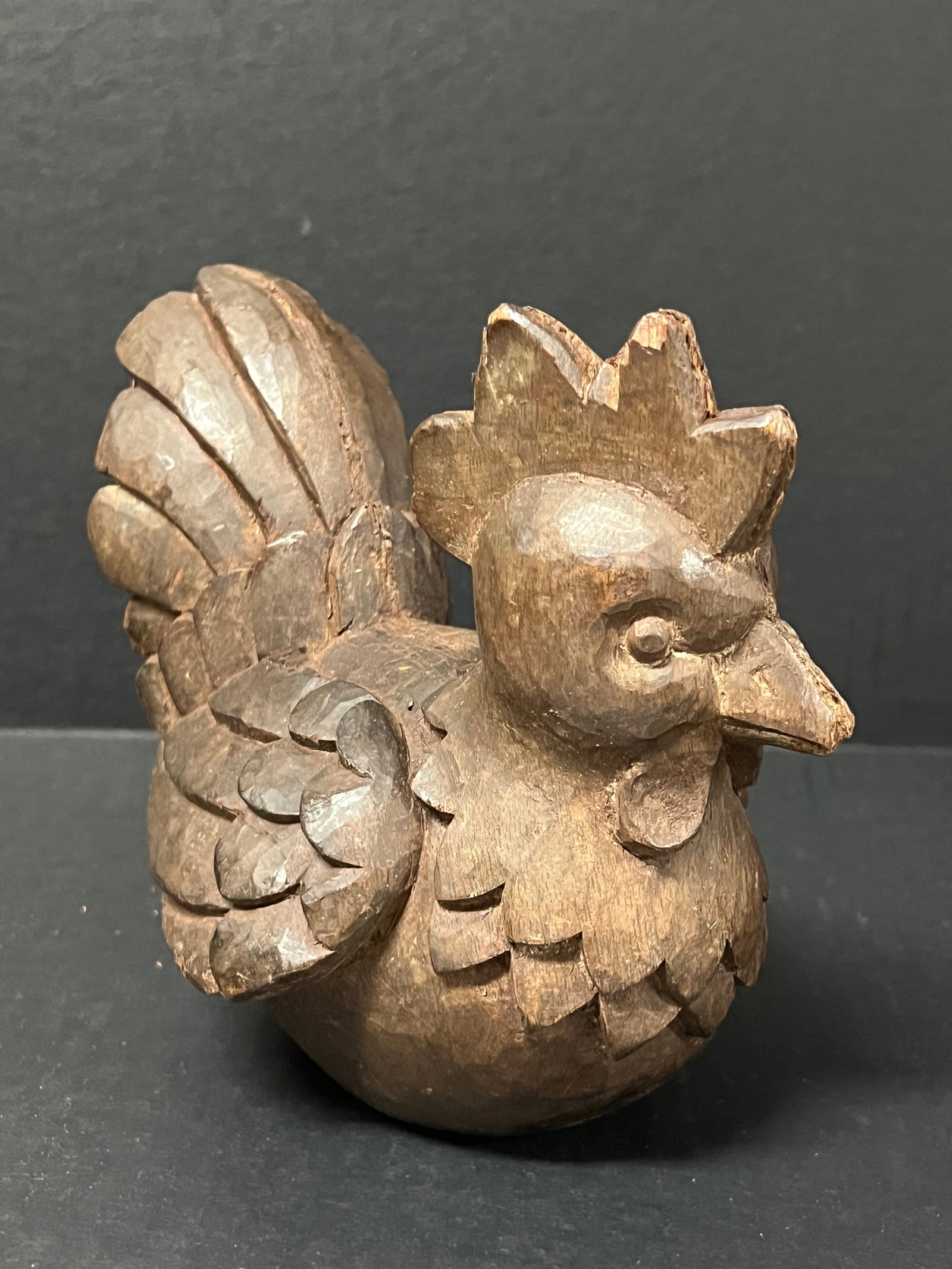 Carved Wooden Chicken Sculpture - 2