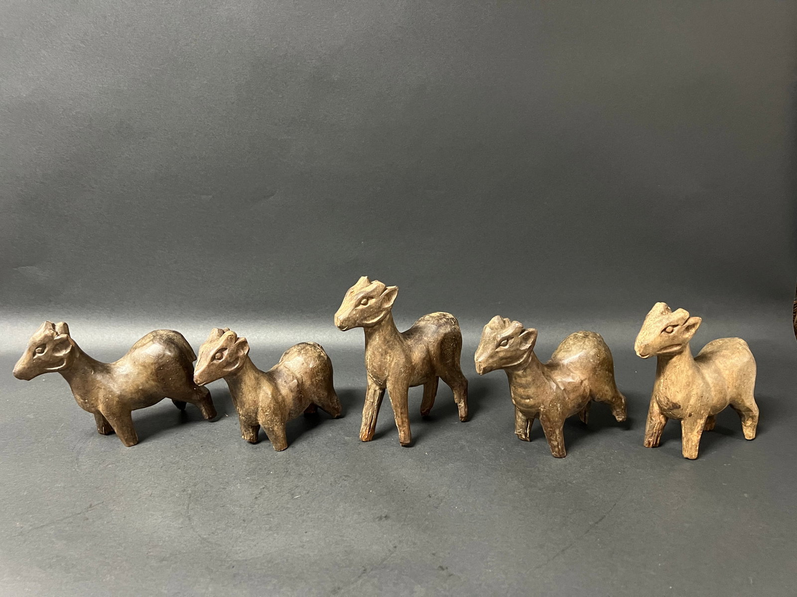 Carved Wooden Deer Sculpture Lot of 5 - 6