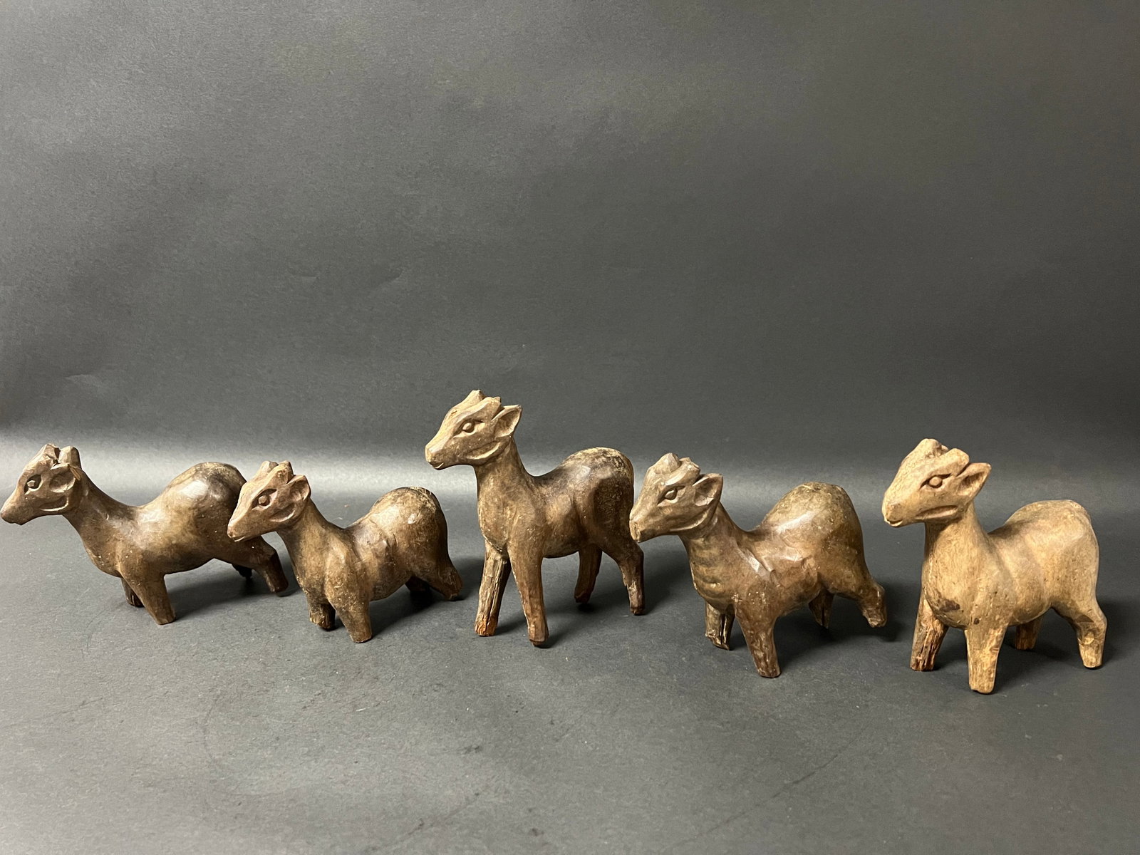 Carved Wooden Deer Sculpture Lot of 5 - 7