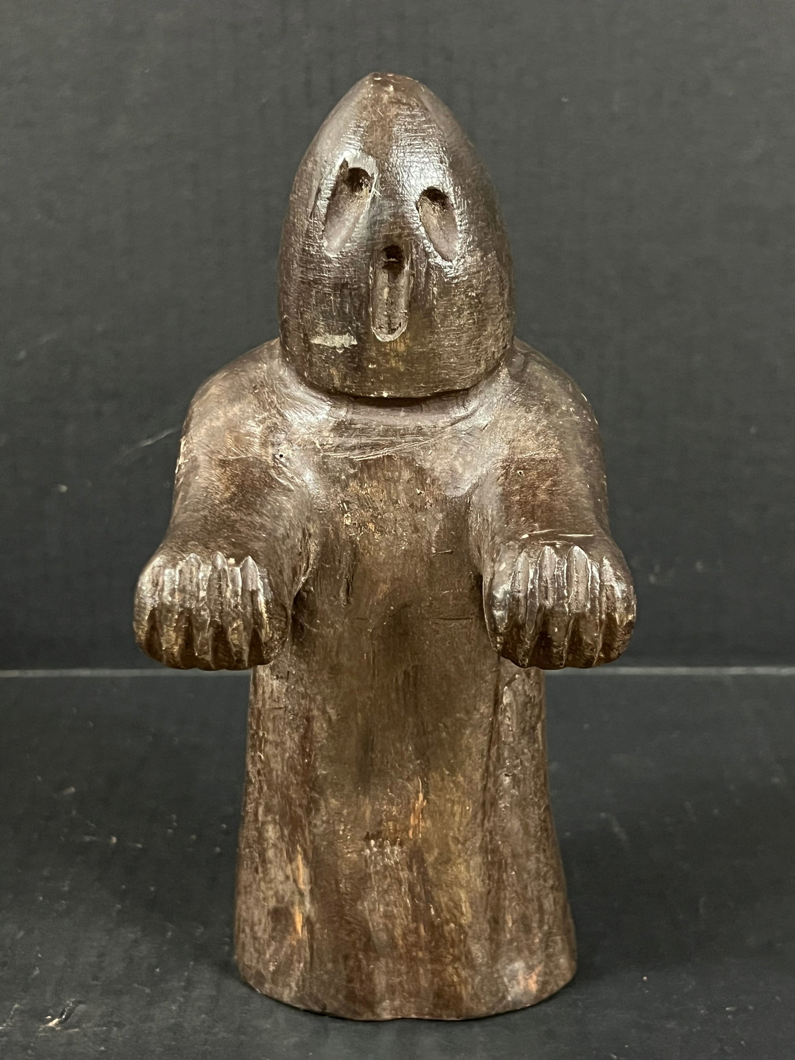 Carved Wood Ghost Sculpture: Title: Carved Wood Ghost Sculpture Description: Folk Art Carved Wooden Ghost Sculpture Date/Period: Late 20th Century Materials: Wood Size: 9" h x 4.5" w Reserve: $80.00 Shipping: Domestic: Flat-rate