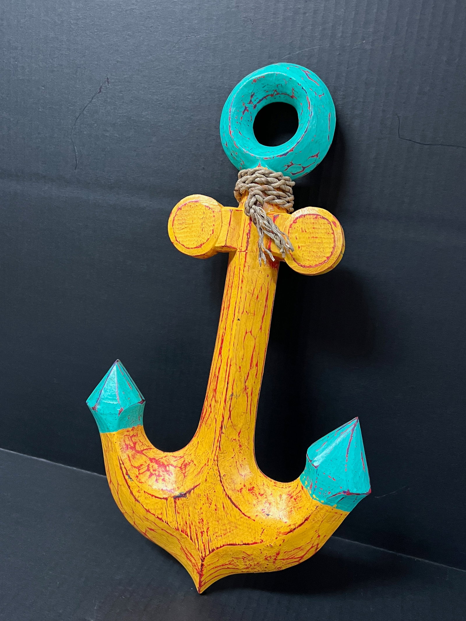 Carved Wooden Painted Boat Anchor Sculpture - 2