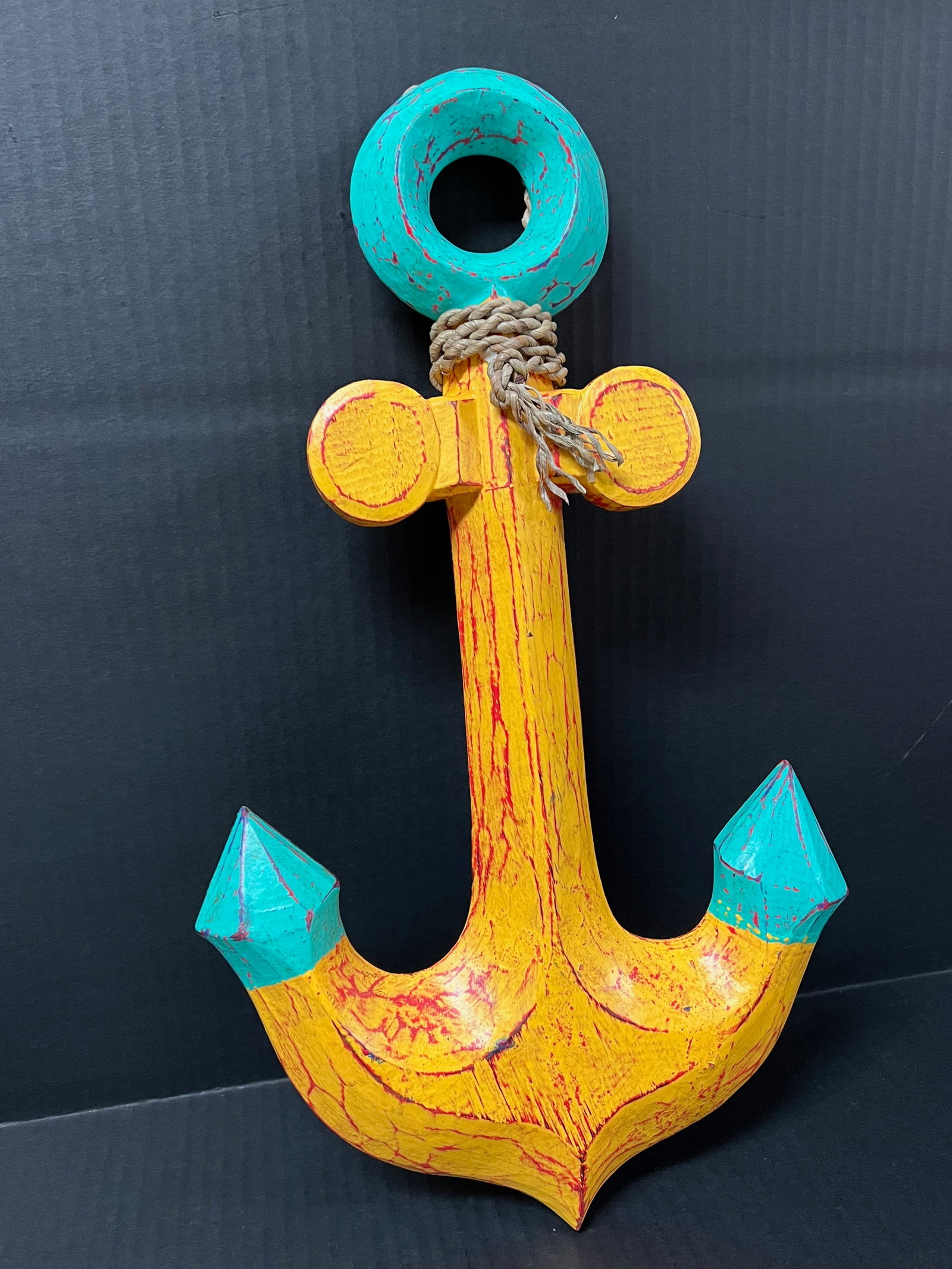 Carved Wooden Painted Boat Anchor Sculpture - 3