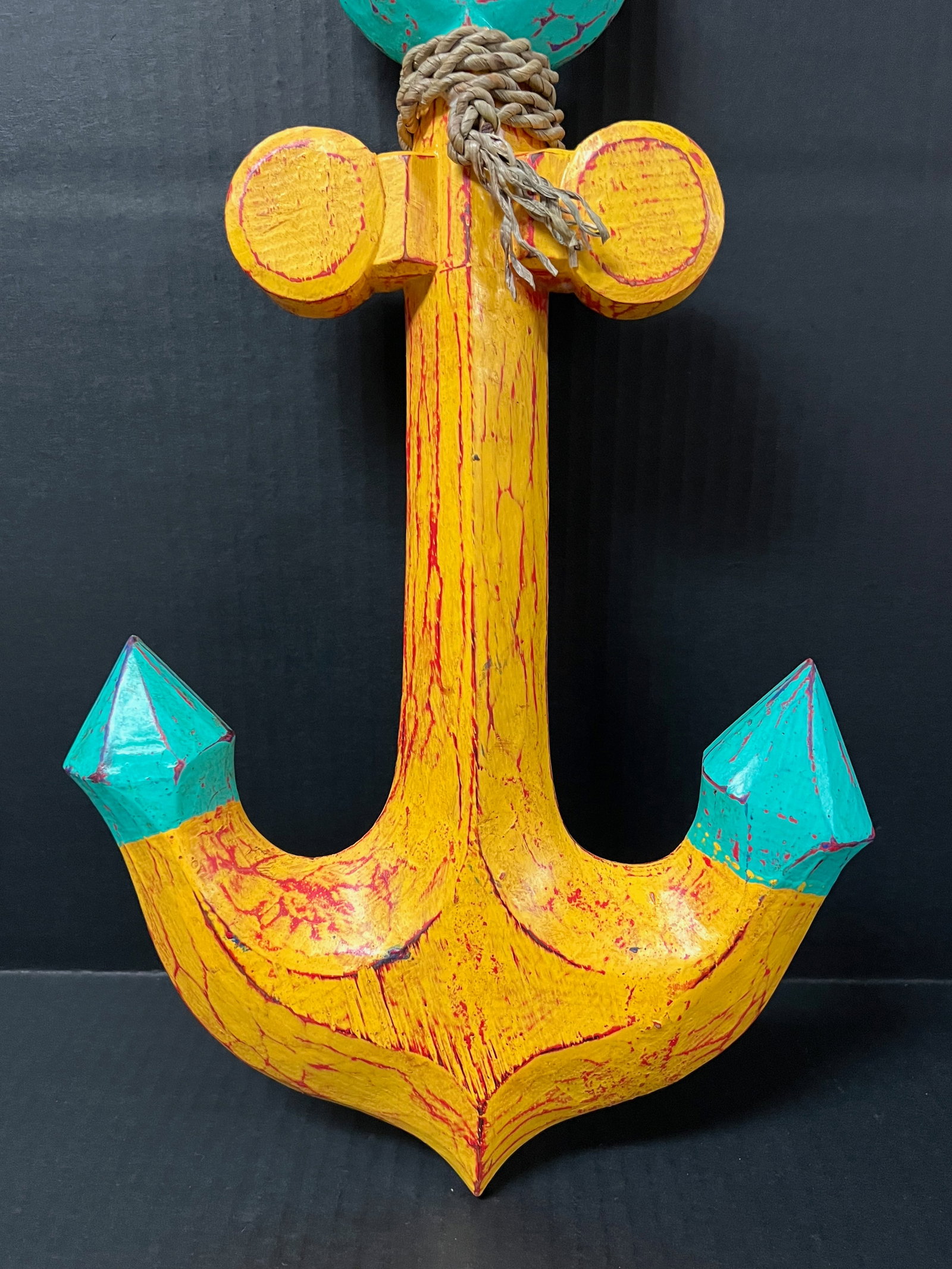 Carved Wooden Painted Boat Anchor Sculpture - 4