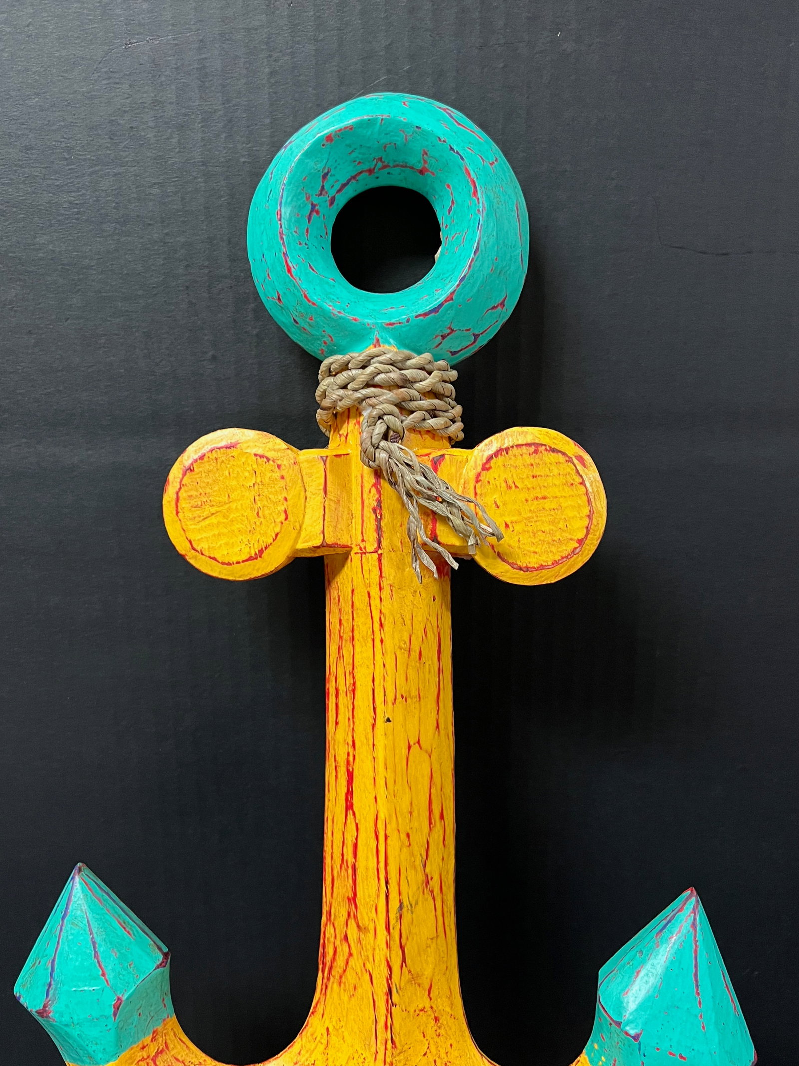 Carved Wooden Painted Boat Anchor Sculpture - 5