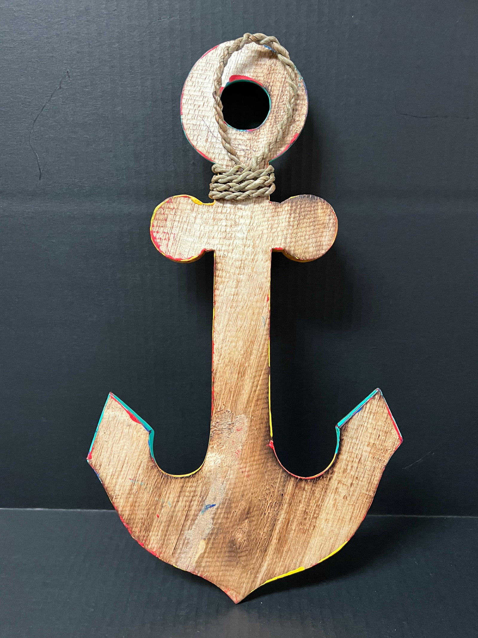Carved Wooden Painted Boat Anchor Sculpture - 6