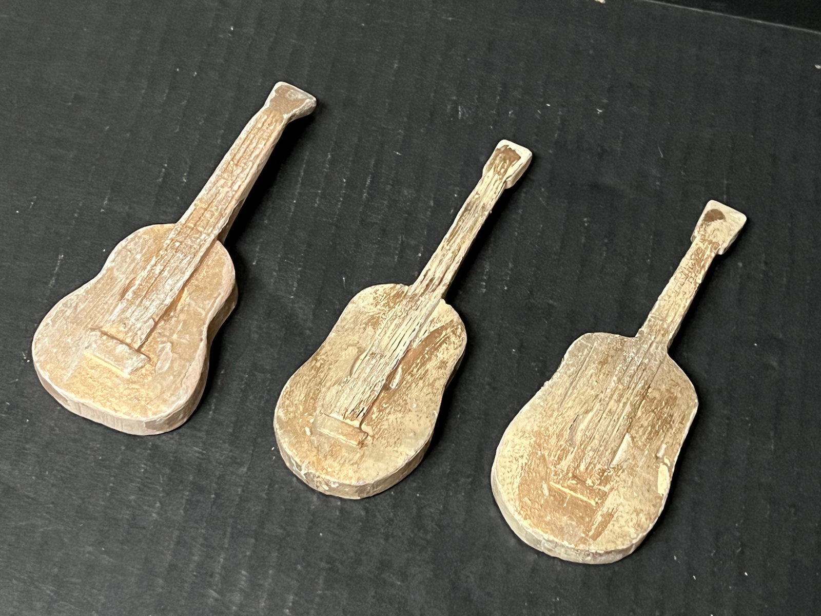 Carved Wood Miniature Guitar Instrument Lot of 3 - 2